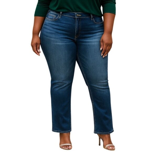 Lee Women’s Plus Size 24W Jeans Boot Cut Mid-Rise Lightweight Stretch Denim Blue - Picture 1 of 10